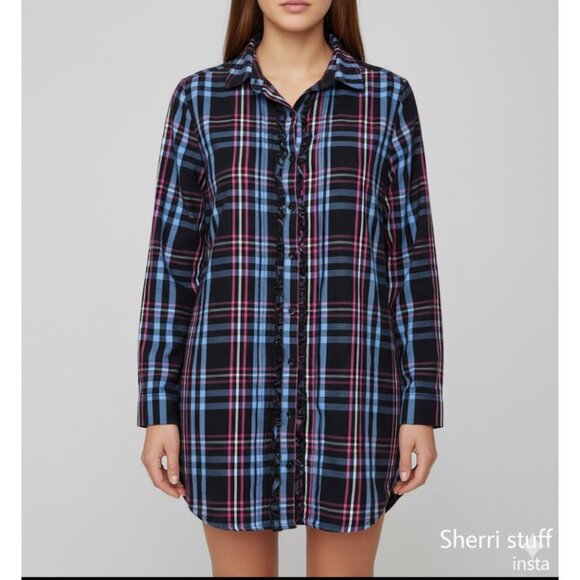 Betsey Johnson Other - NWOT Betsey Johnson Intimates Ruffle Plaid Button-Down Flannel Sleep Shirt S